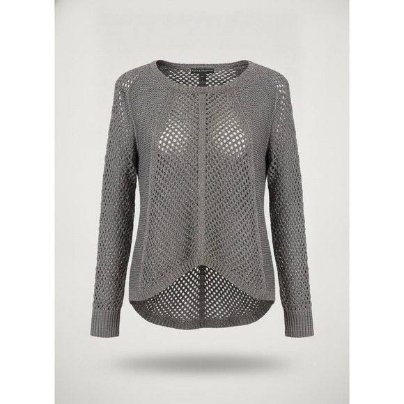 Rock & Republic Sweaters - Rock & Republic Women Metallic Charcoal Gray Open Knit High Low Sweater Large